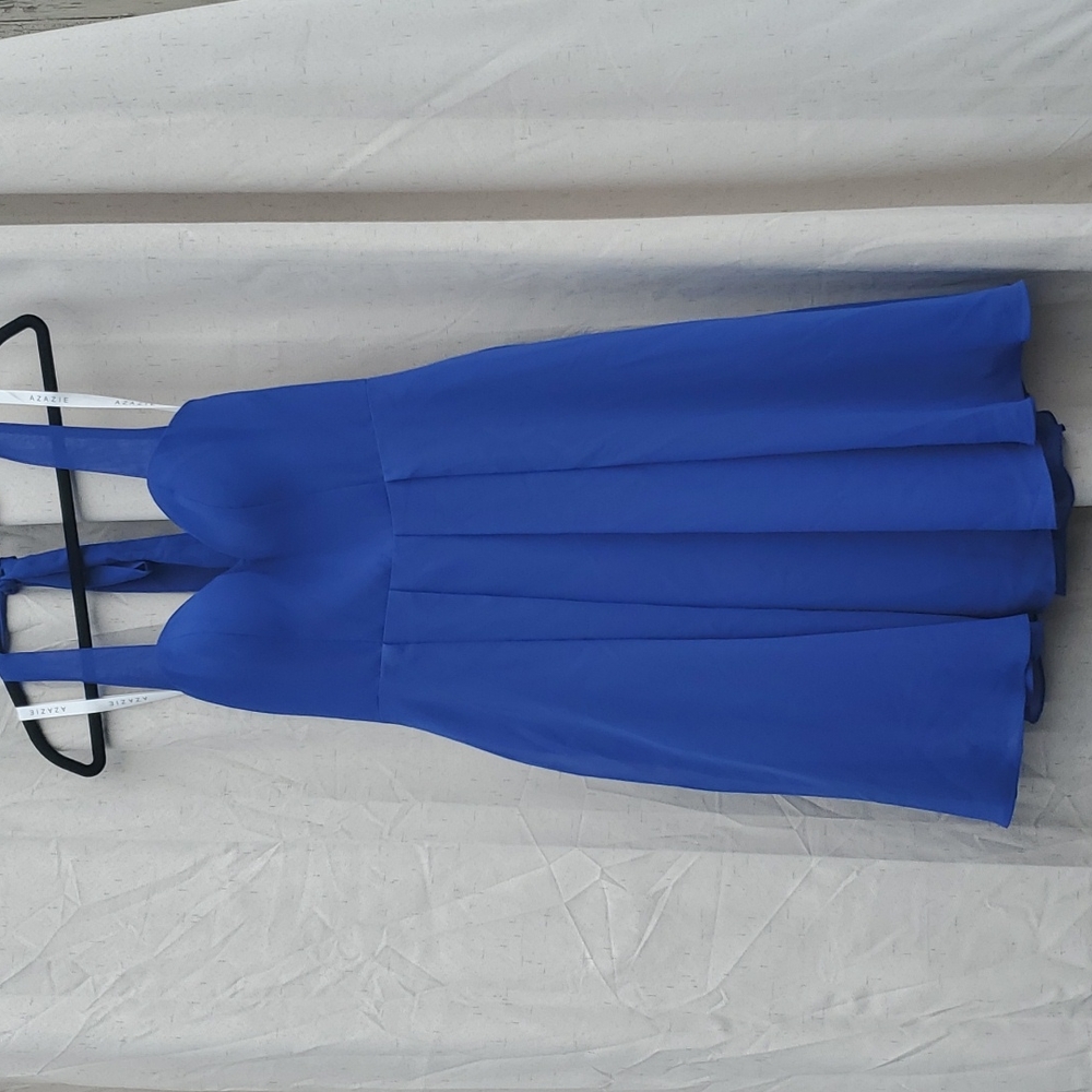 Azazie Elora Royal Blue Halter Top Dress Size S NEW Bridesmaid Party